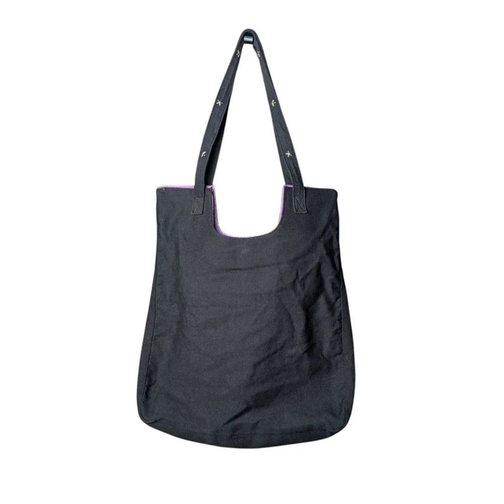Disney Eeyore Tote Bag Donkey Winnie Pooh Butterflies Stars Black Purple EUC